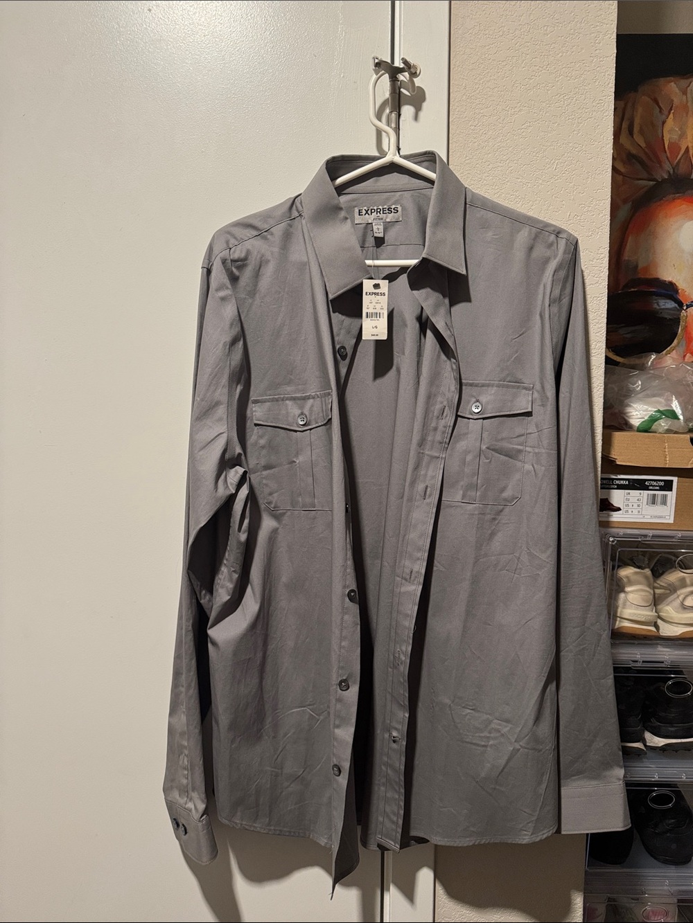 Express Men’s Gray Button-Front Dress Shirt